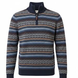 Fair Isle Quarter Zip Men’s Wool Blend Saltwell England Sweater Size Large